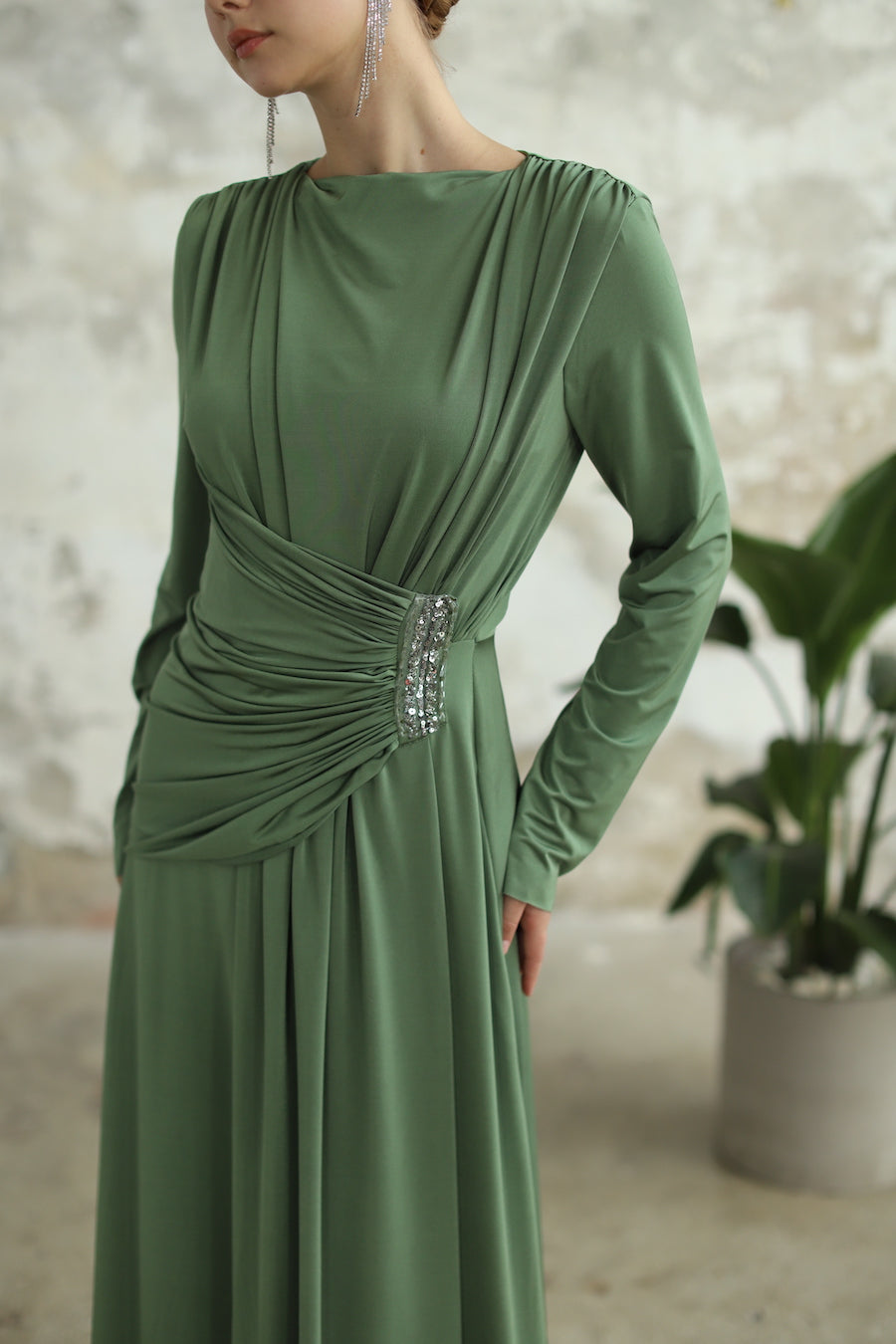 Elegant Detailed Dress Khaki