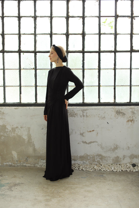 Zarif Detaylı Elbise Siyah