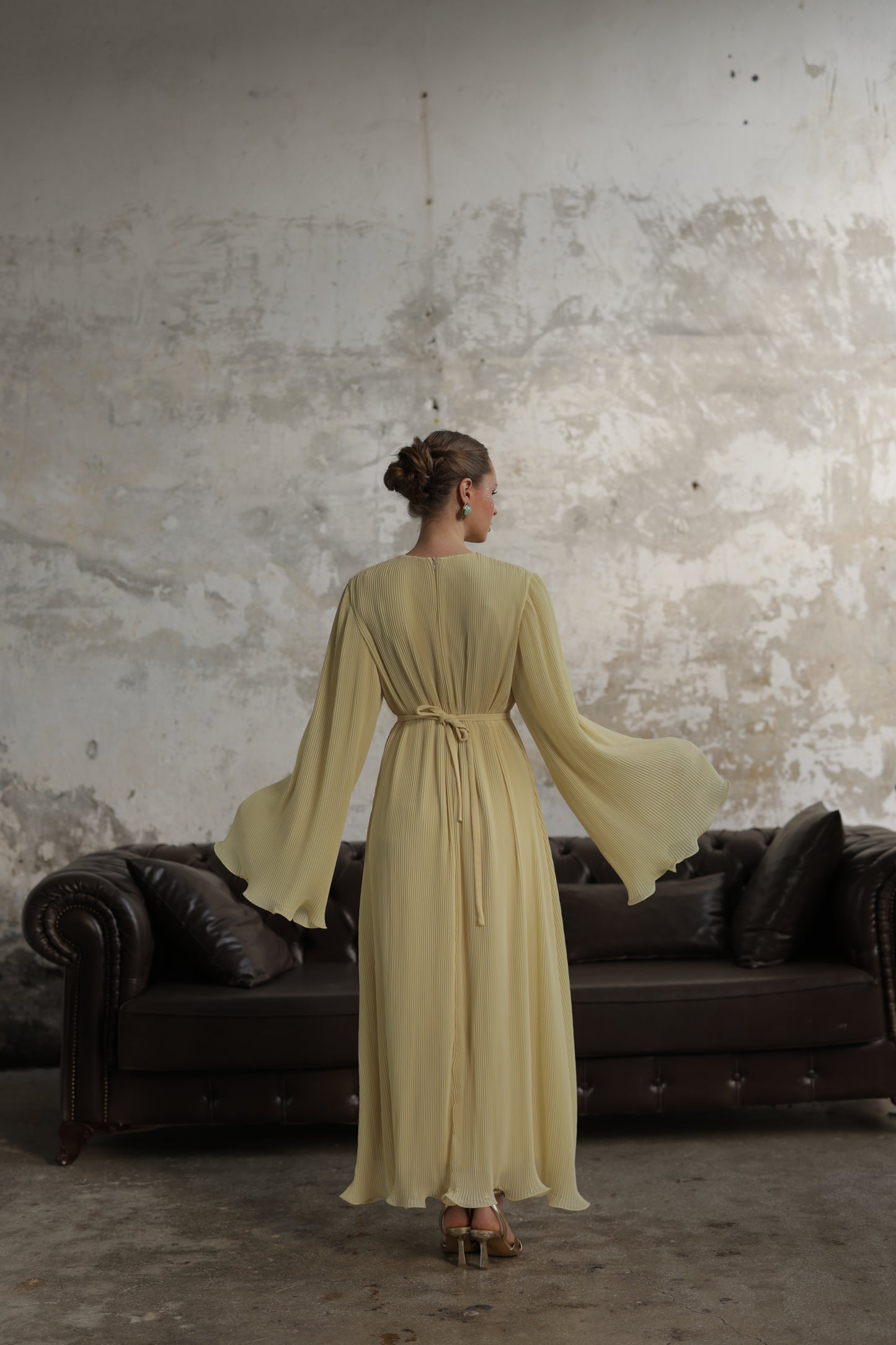 Piliseli Elbise Sarı