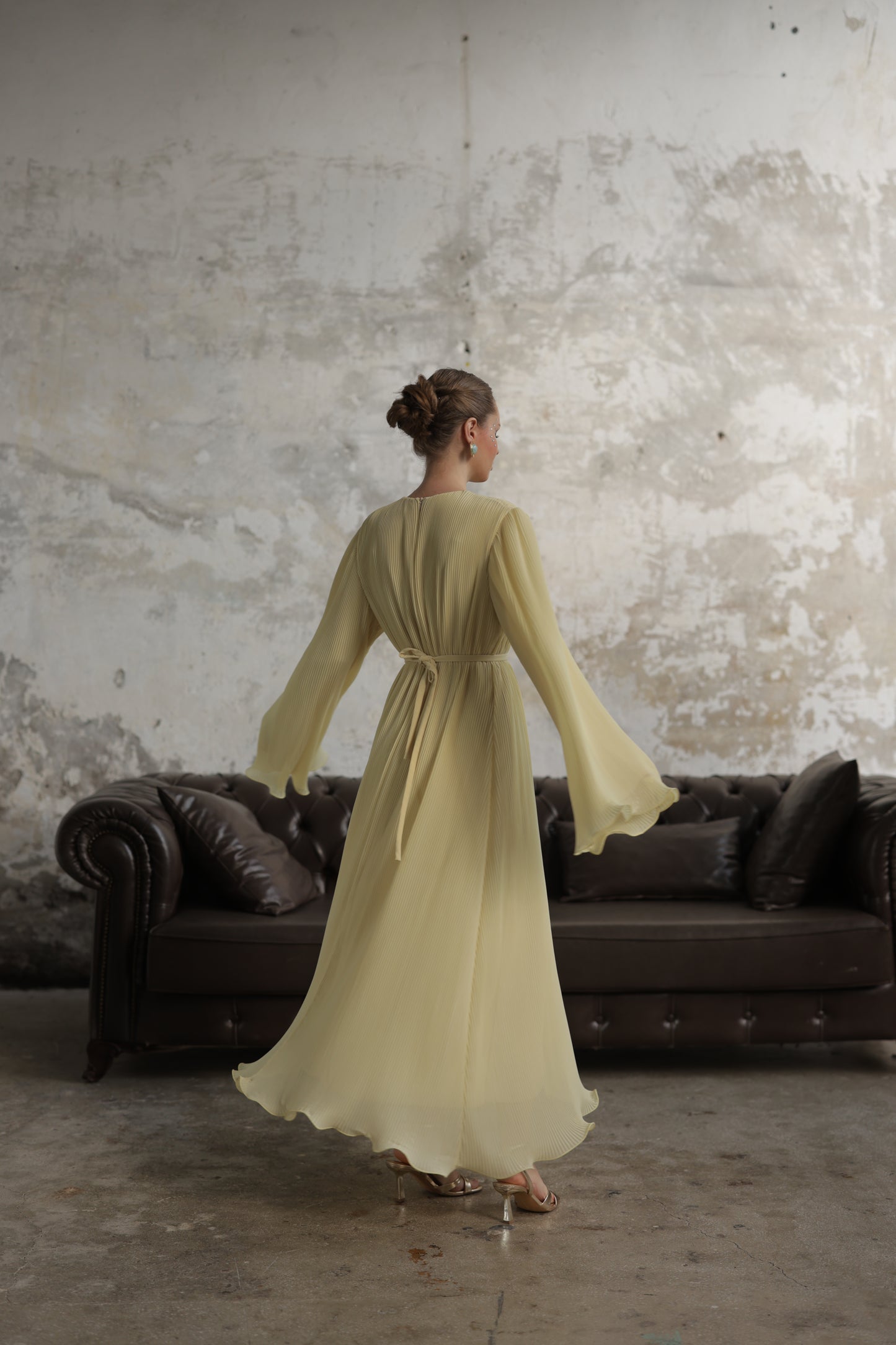 Piliseli Elbise Sarı