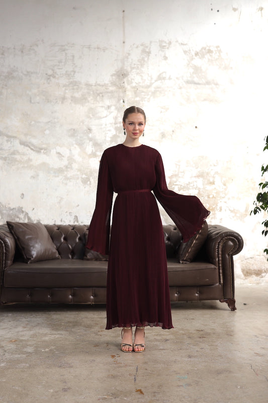 Piliseli Elbise Bordo