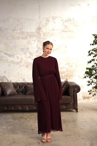 Piliseli Elbise Bordo