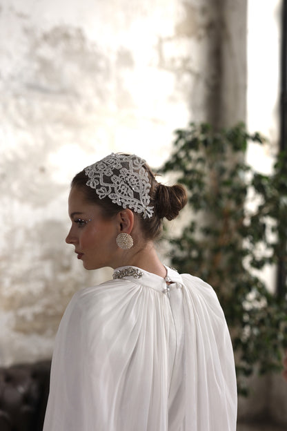 Çıkarılabilir Şal Detaylı Taş İşlemeli Elbise Ekru 20261