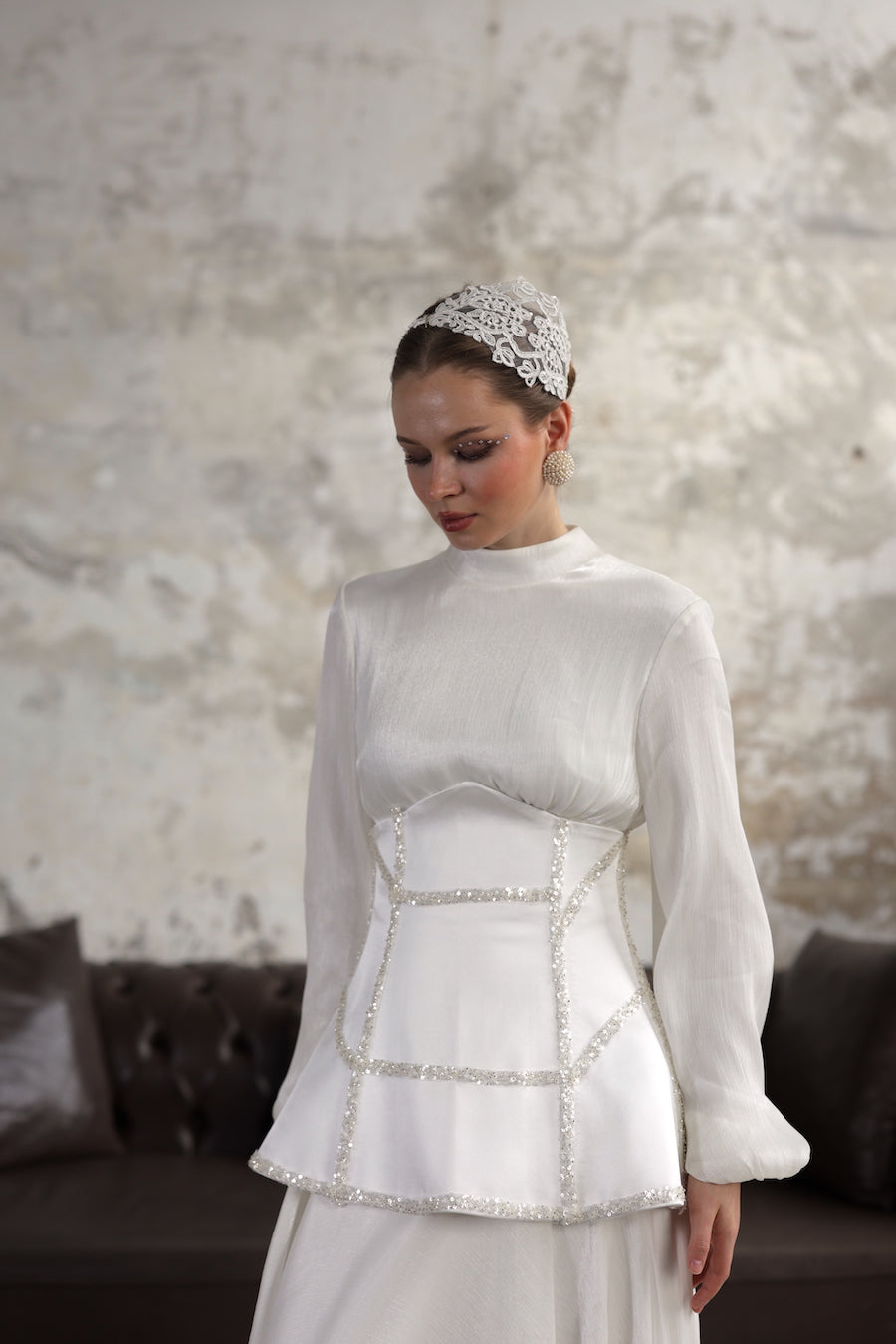 Korse Detay Ekru Pera Dress