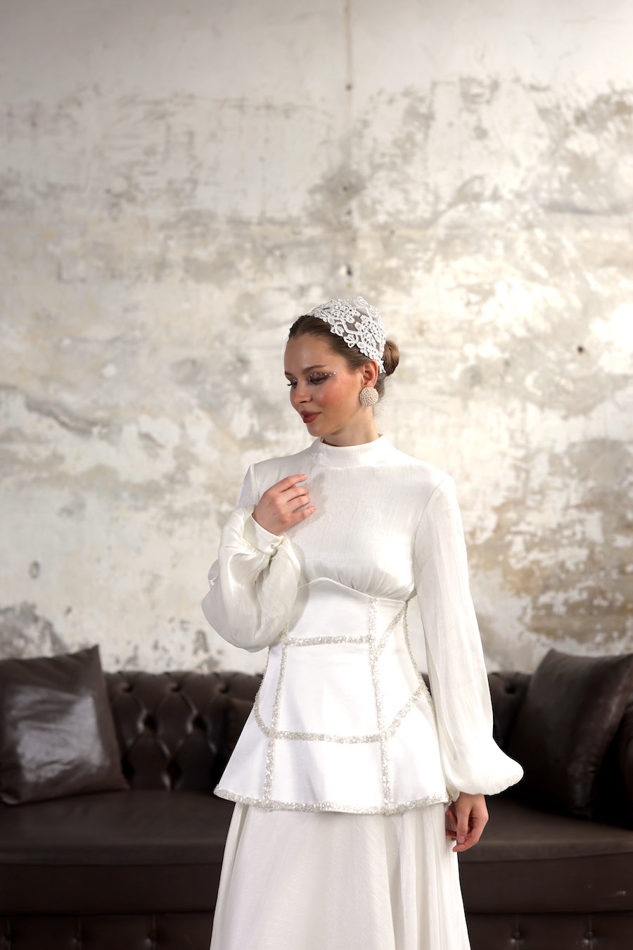 Korse Detay Ekru Pera Dress