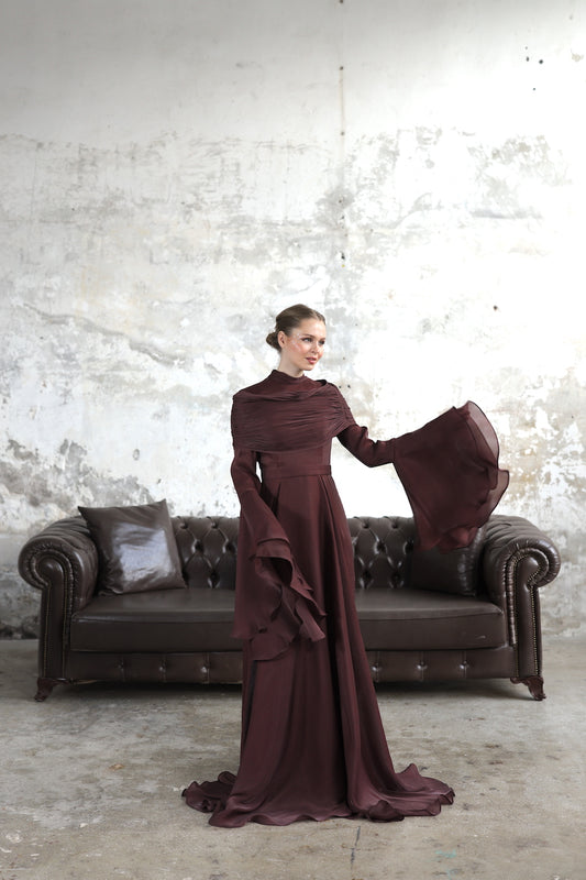 Volan Kollu Etollu Rita Dress Kahverengi