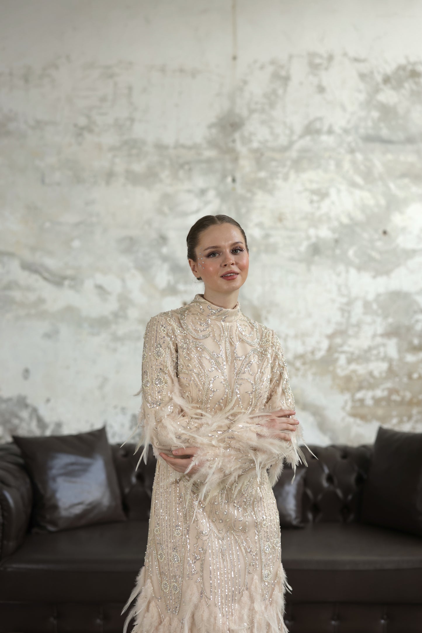 Haute Couture Tüy ve Boncuk işlemeli Elbise