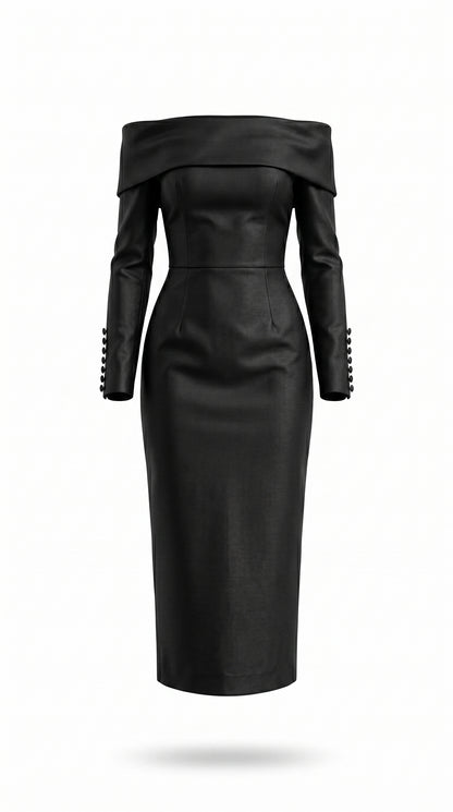 Noir Off-Shoulder Midi Elbise