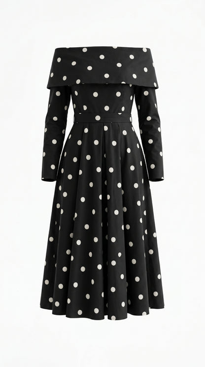 Noir Polka Elbise-26010