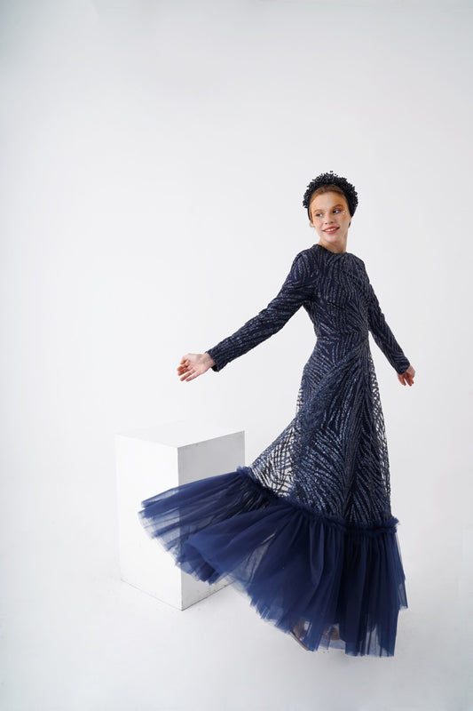 Lacivert Simli Olya Dress 2034