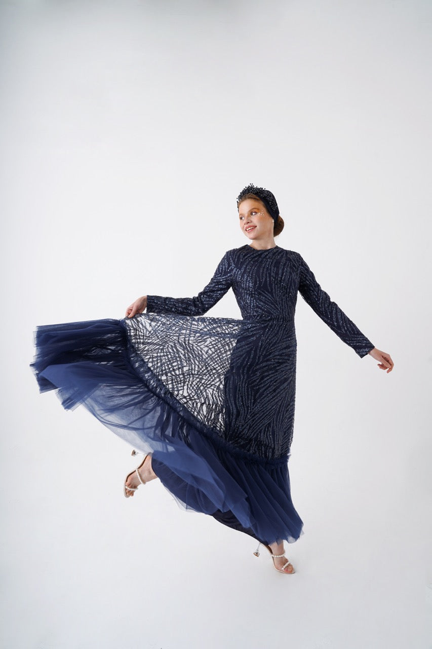 Lacivert Simli Olya Dress 2034