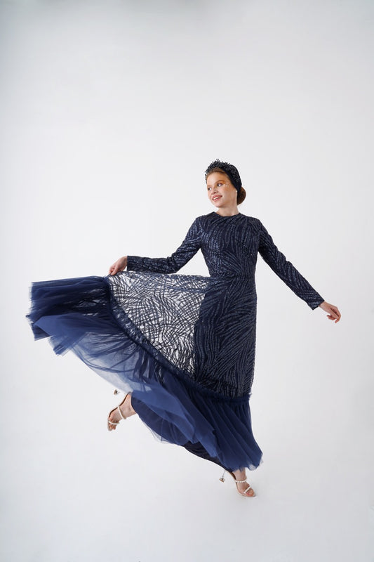 Lacivert Simli Olya Dress 2034