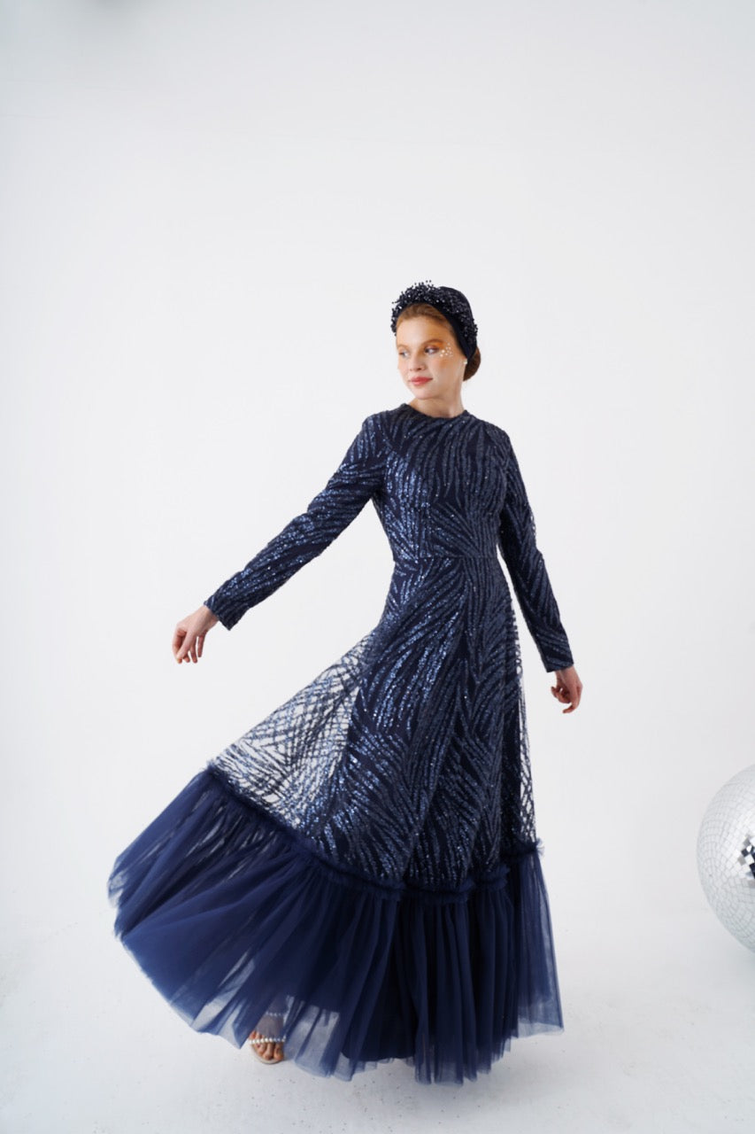 Lacivert Simli Olya Dress 2034