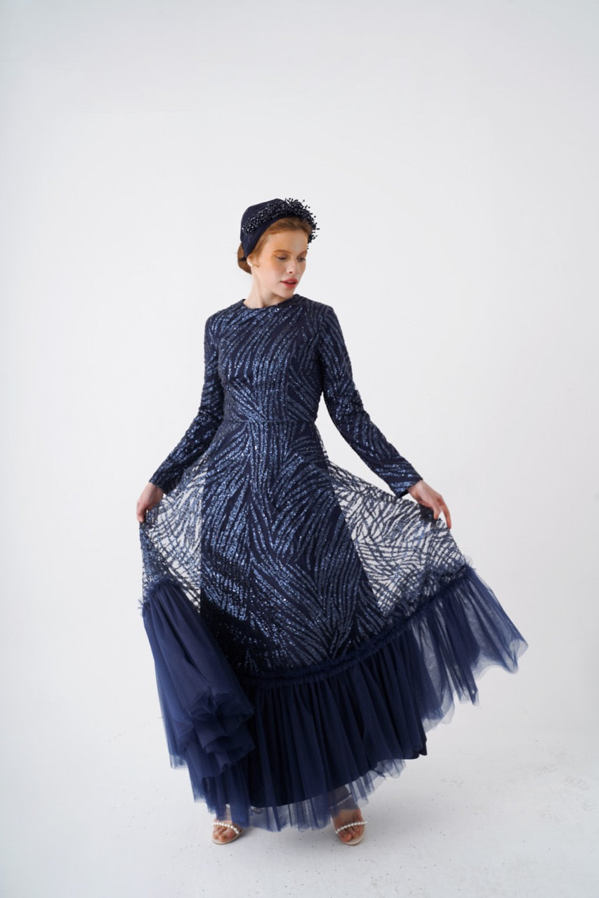 Lacivert Simli Olya Dress 2034