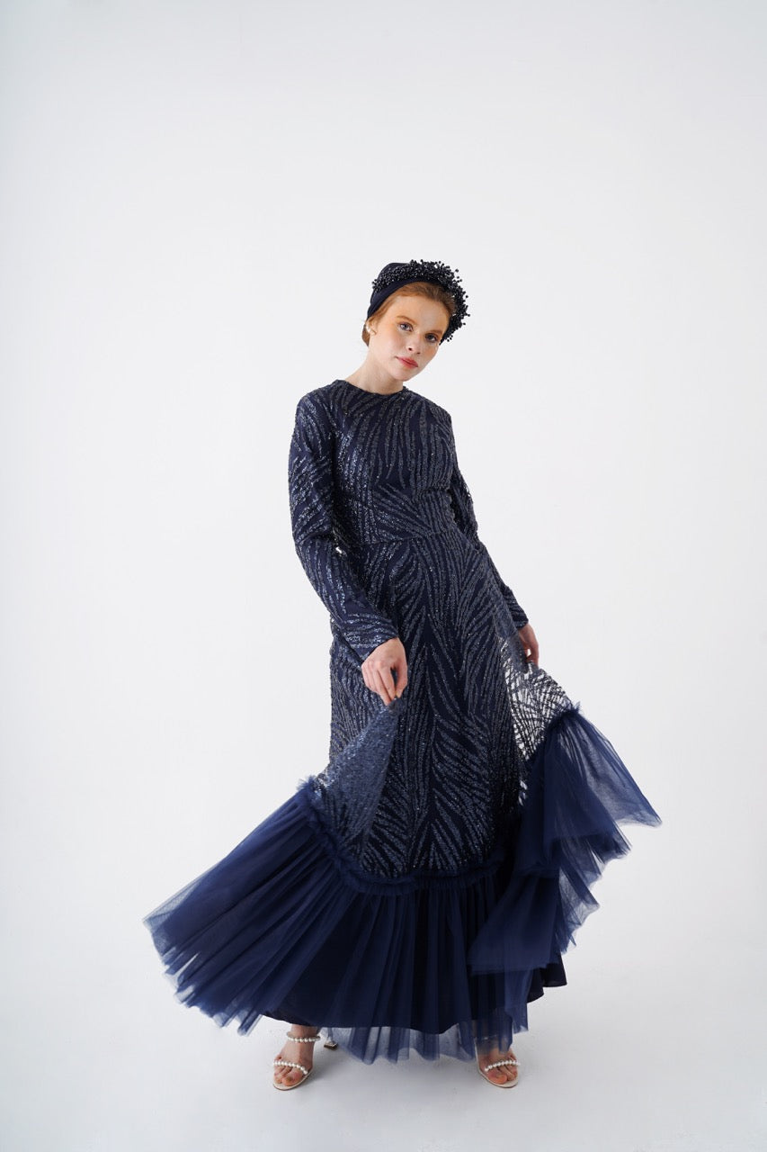 Lacivert Simli Olya Dress 2034