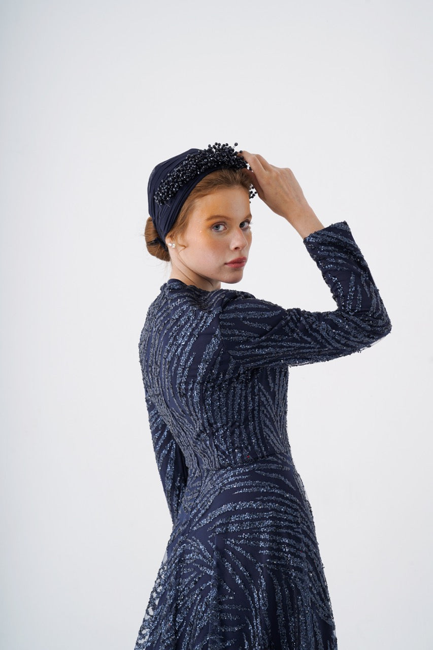 Lacivert Simli Olya Dress 2034