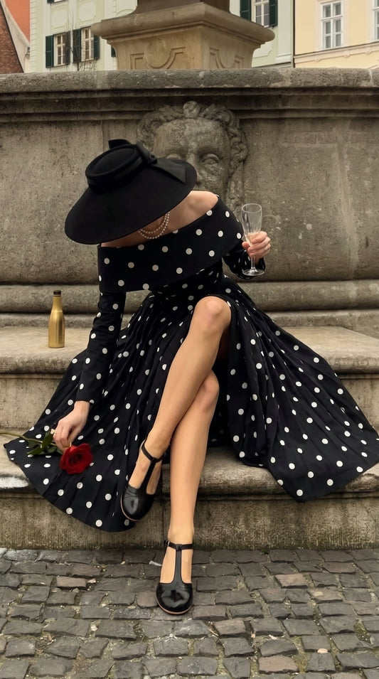 Noir Polka Elbise-26010