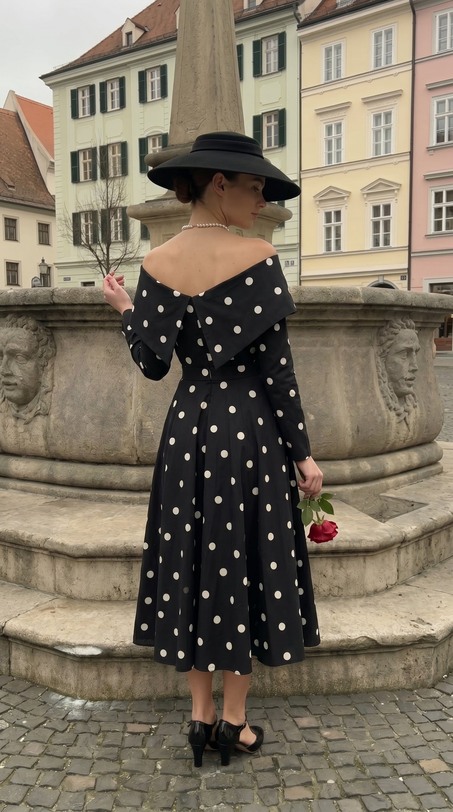 Noir Polka Elbise-26010