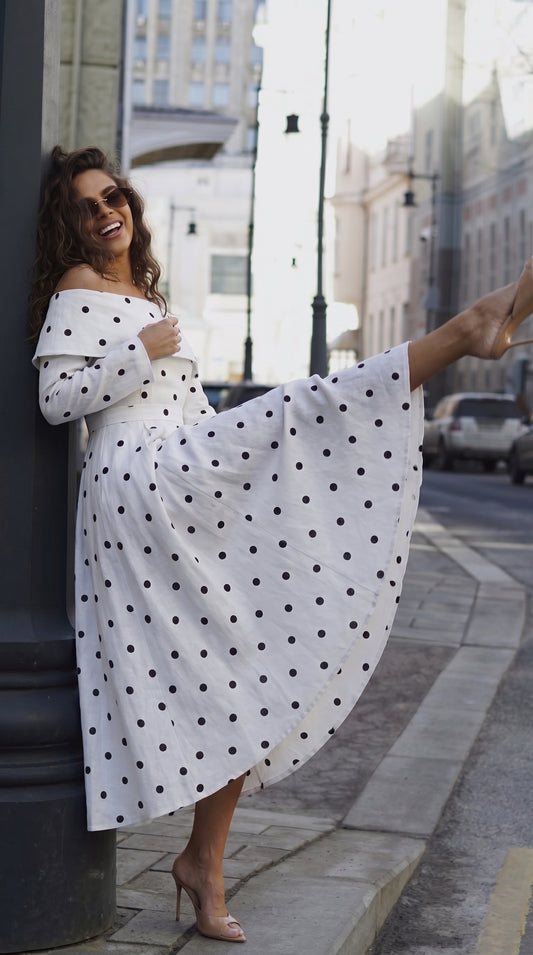 Noir Polka Elbise-26010