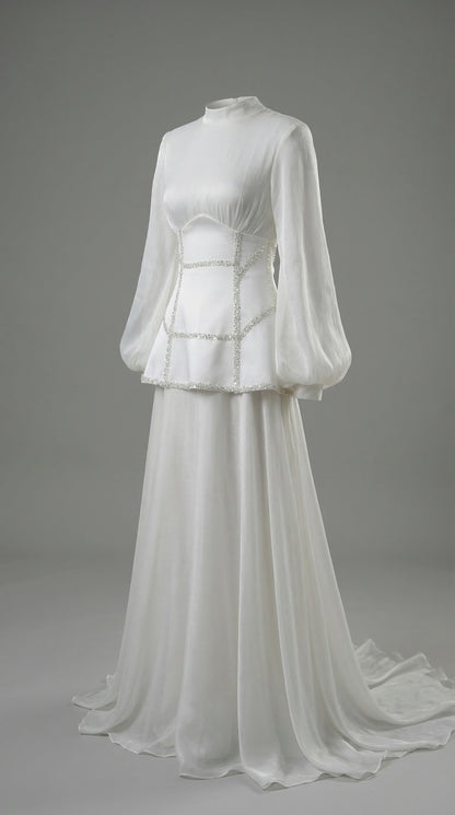 Korse Detay Ekru Pera Dress
