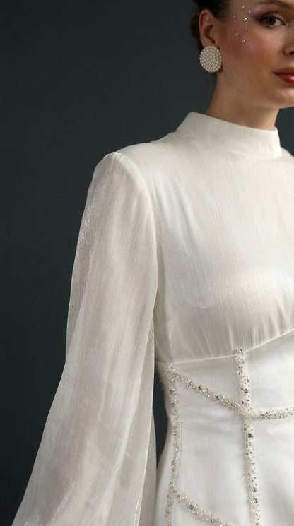 Korse Detay Ekru Pera Dress