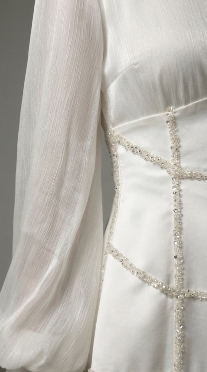 Korse Detay Ekru Pera Dress