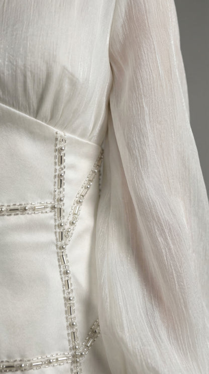 Korse Detay Ekru Pera Dress
