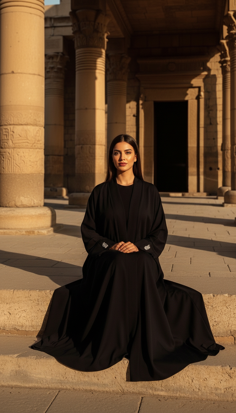 Siyah Tesettür Kimono Abaya Uzun Model - 26617