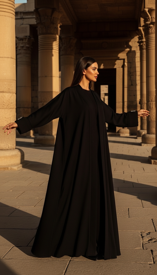 Siyah Tesettür Kimono Abaya Uzun Model - 26617