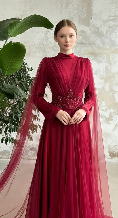 Radiant Empress Kristal Kemerli Tül Pelerinli Helen Abiye_28