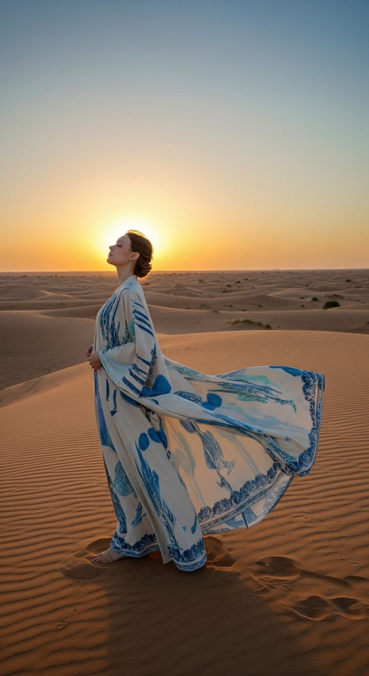 Keten Karışımlı Kaktüs Desenli El İşlemesi Kimono - Doğal ve Nefes Alan Tasarım - 26614