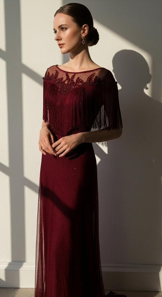 "Dans Eden Silüet" - Saçaklı ve İşlemeli Özel Tasarım Gece Elbisesi_49