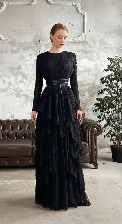 Lunéa Katmanlı Dantel Uzun Abiye Elbise_12