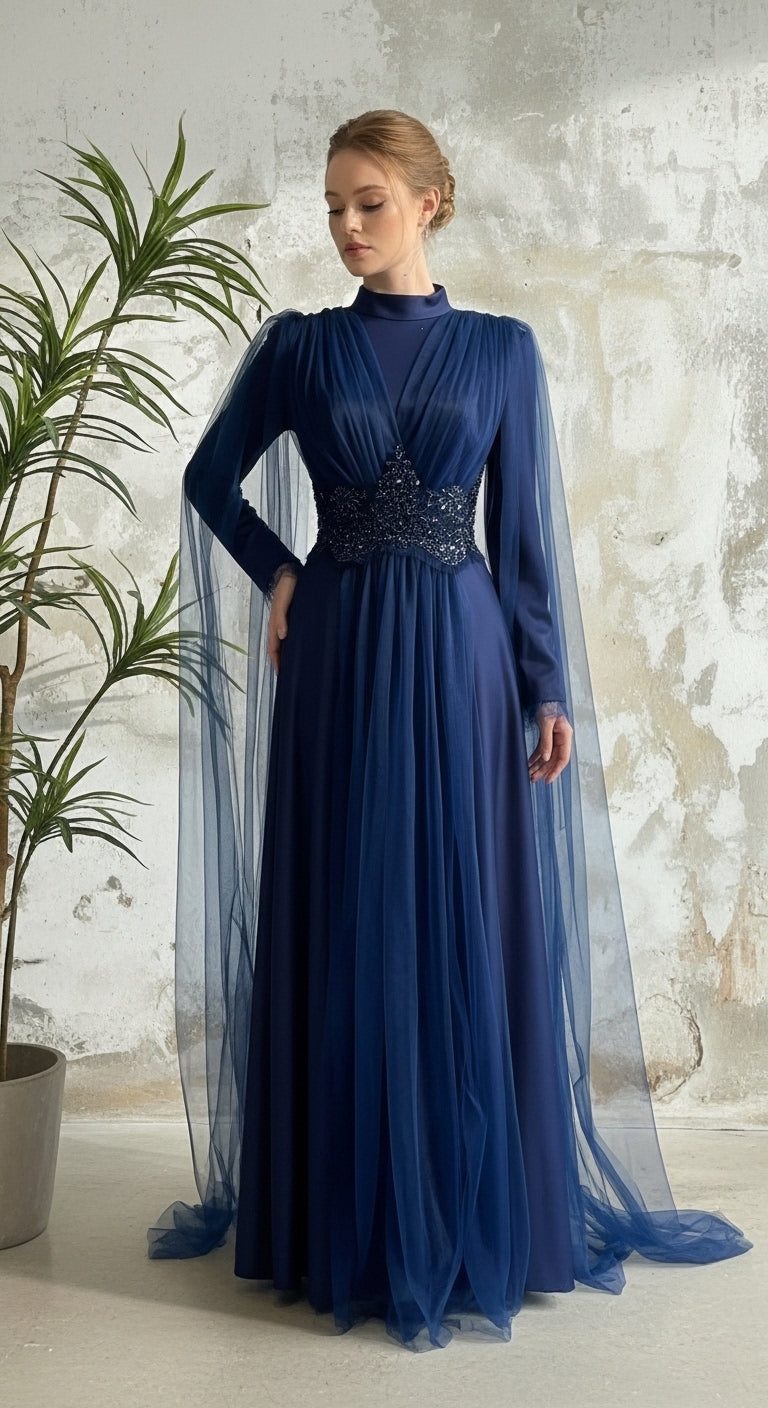 Radiant Empress Kristal Kemerli Tül Pelerinli Helen Abiye_28