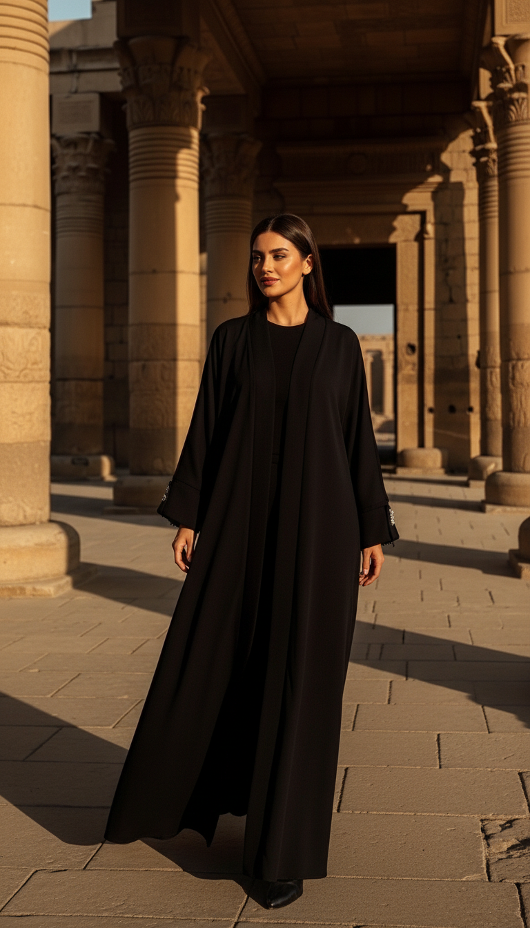 Siyah Tesettür Kimono Abaya Uzun Model - 26617