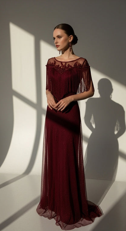 "Dans Eden Silüet" - Saçaklı ve İşlemeli Özel Tasarım Gece Elbisesi_49