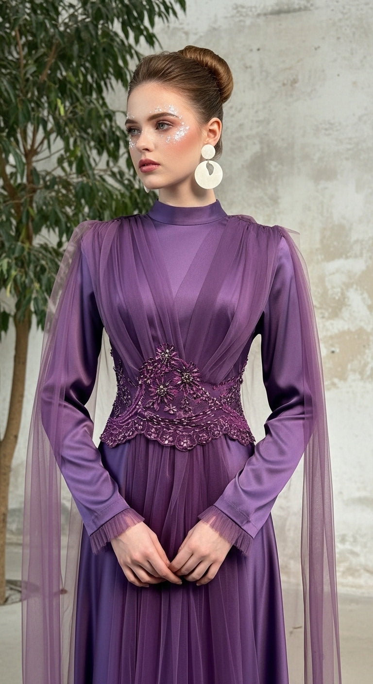 Radiant Empress Kristal Kemerli Tül Pelerinli Helen Abiye_28