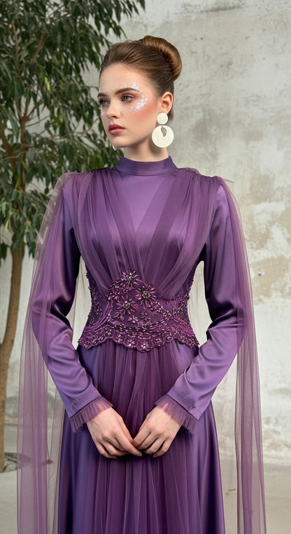 Radiant Empress Kristal Kemerli Tül Pelerinli Helen Abiye_28