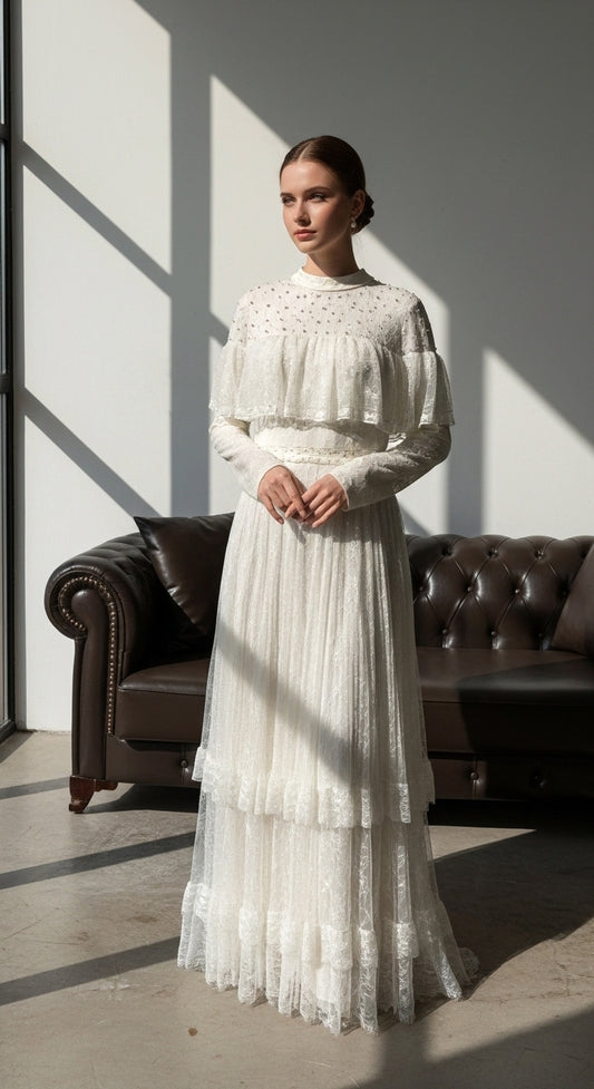 "Viktorya Rüyası" - Taş İşlemeli Vintage Yaka Uzun Davet Elbisesi_43