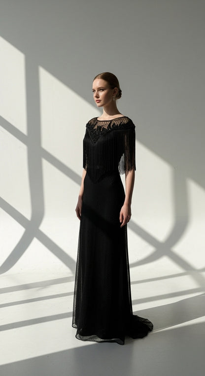 "Dans Eden Silüet" - Saçaklı ve İşlemeli Özel Tasarım Gece Elbisesi_49