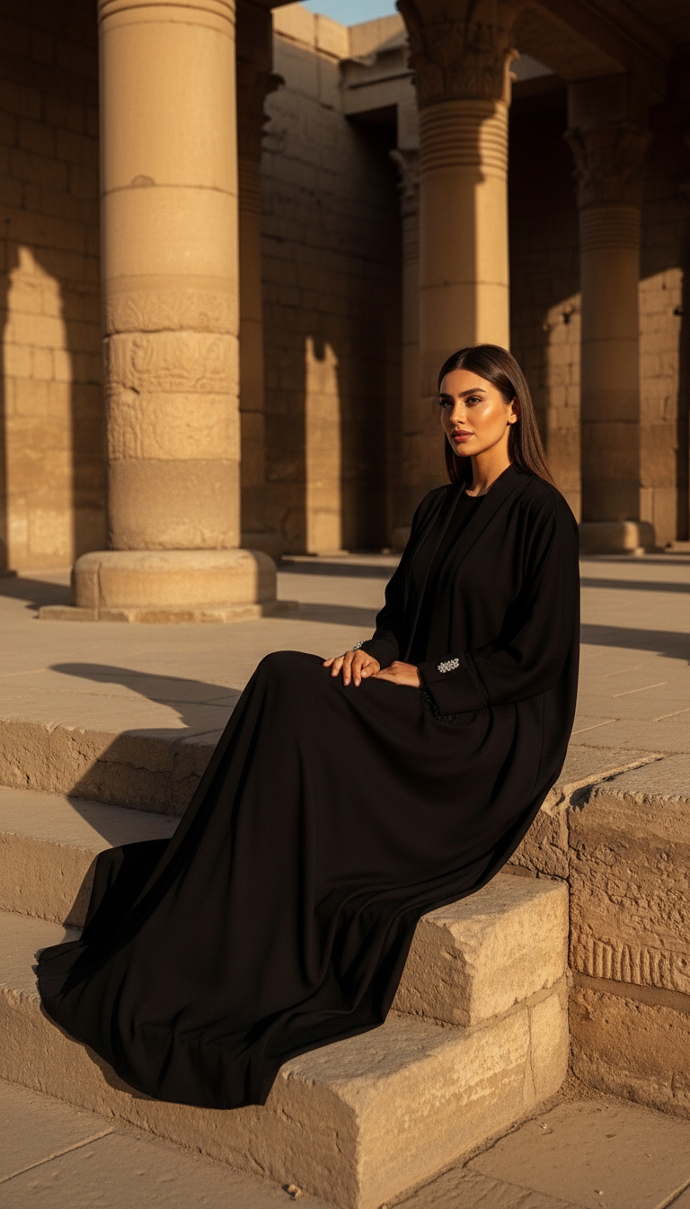 Siyah Tesettür Kimono Abaya Uzun Model - 26617