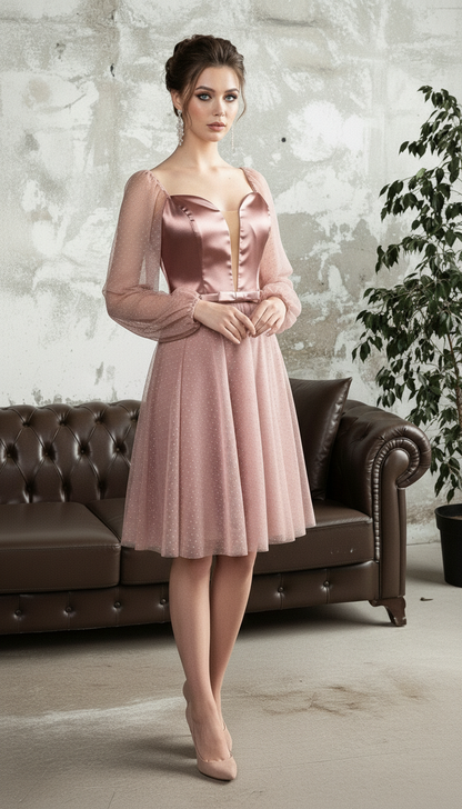 Seravelle Tül Detaylı Kısa Abiye Elbise_39