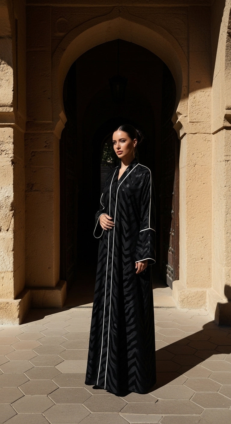 Zebra Desenli Lüks Kimono Abaya - 26622