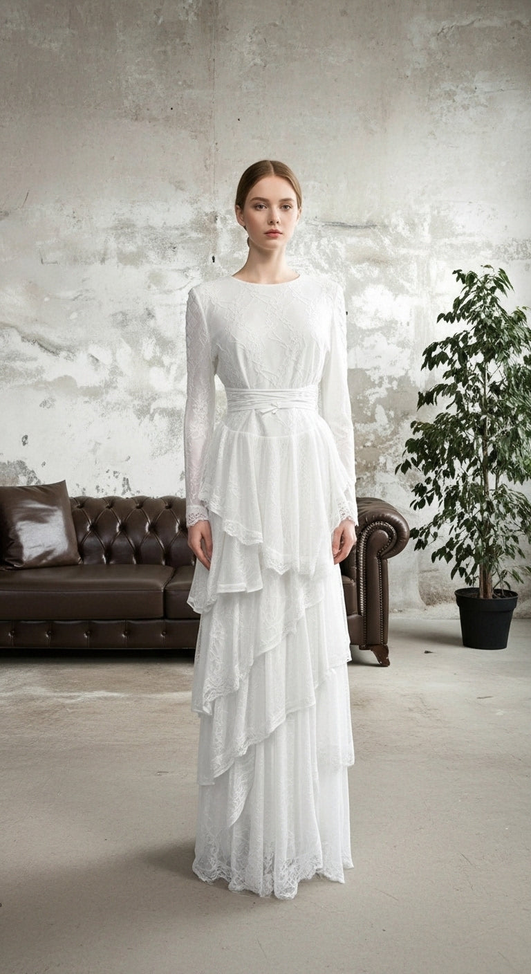 Lunéa Katmanlı Dantel Uzun Abiye Elbise_12