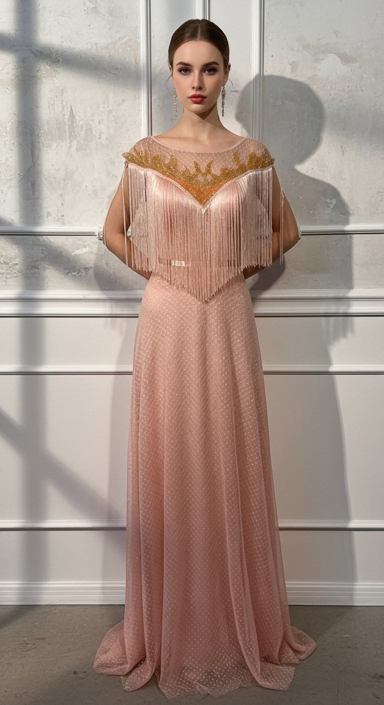 "Dans Eden Silüet" - Saçaklı ve İşlemeli Özel Tasarım Gece Elbisesi_49