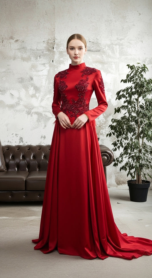 Veridian Aura Tüy Detaylı Büzgü Manşet Elegant Abiye_10