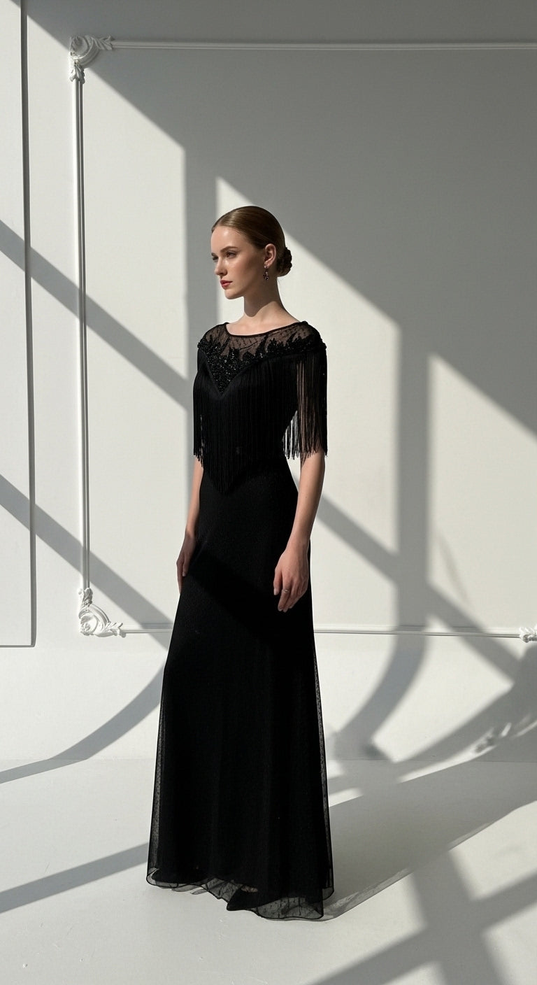 "Dans Eden Silüet" - Saçaklı ve İşlemeli Özel Tasarım Gece Elbisesi_49