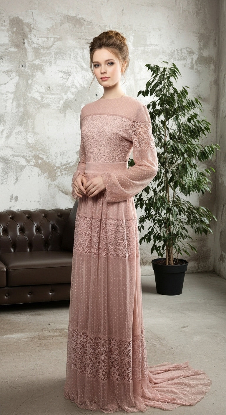 Rosélyn Dantel Detaylı Uzun Abiye Elbise_45