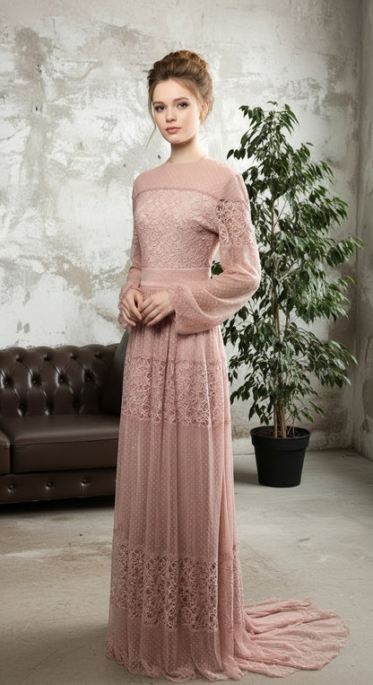 Rosélyn Dantel Detaylı Uzun Abiye Elbise_45