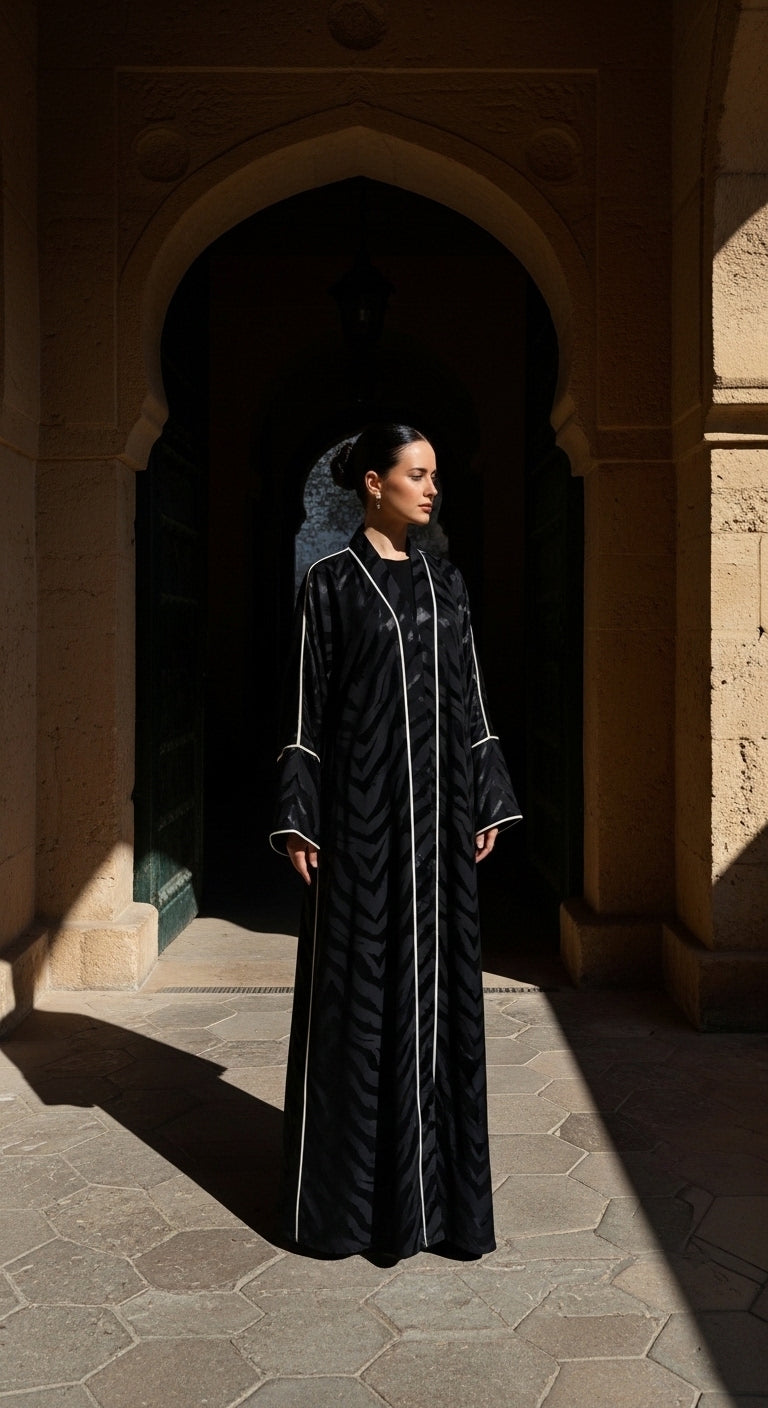 Zebra Desenli Lüks Kimono Abaya - 26622